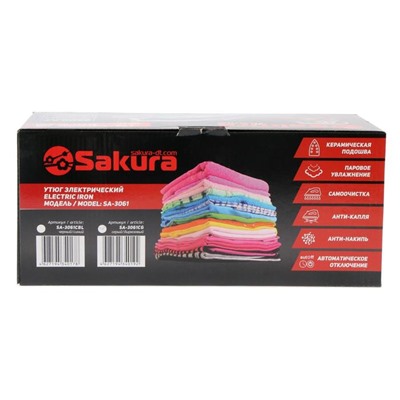 Утюг Sakura SA-3061CG Premium, 2600 Вт, керамическая подошва, 400 мл, серо-бирюзовый