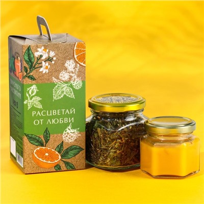 Подарочный набор «Аромат счастья»: ягодный травяной чай, крем-мед с апельсином 120 г.
