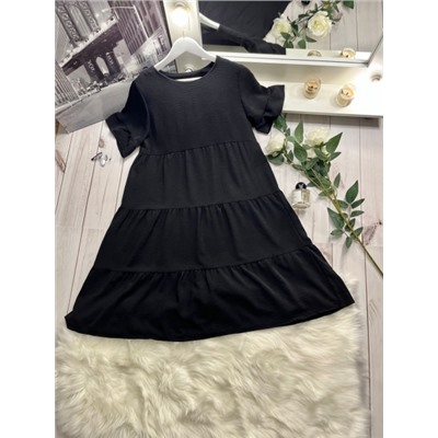 Платье Size Plus ярусное с рукавом волан черное K53