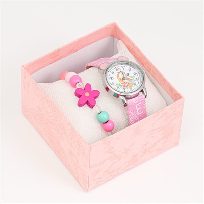 Подарочный набор "Единорожка" 2 в 1: наручные часы, браслет