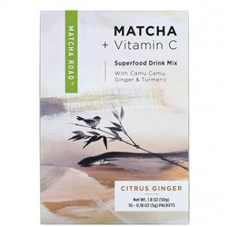 Matcha Road, матча с витамином С, смесь для приготовления напитка, цитрусовые с имбирем, 10 пакетиков по 5 г (0,18 унции)