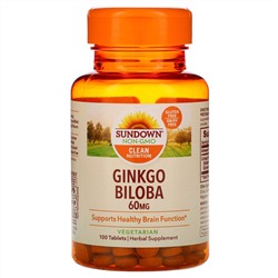 Sundown Naturals, Гинкго билоба, 60 мг, 100 таблеток
