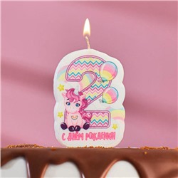 Свеча для торта "Цифра 2, розовый пони", 5×8.5 см