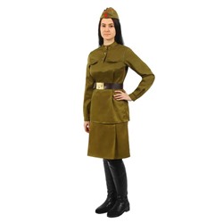 Костюм женский «Военный», гимнастёрка, юбка, ремень, пилотка, размер 100-108-164