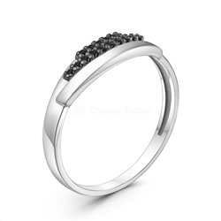 Кольцо из серебра с нат.чёрной шпинелью родированное К-7332чр416
