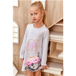 Сорочка для девочки Juno AW21GJ553 Sleepwear серый меланж/кошка