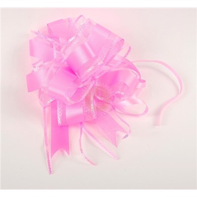 Бант-шар №5 органза с полосой, розовый, пластик