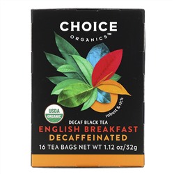 Choice Organic Teas, Decaf Black Tea,  Decaffeinated English Breakfast, 16 Tea Bags, 1.12 oz (32 g)