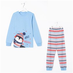Пижама для мальчика, цвет голубой/пингвин, рост 92 см (52)