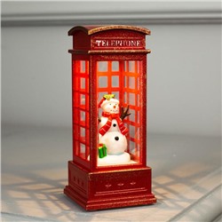 Светодиодная фигура «Снеговик в телефонной будке» 5.3 × 12 × 5.3 см, пластик, батарейки AG13х3, свечение тёплое белое