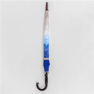 Зонт - трость полуавтоматический «Горы», 10 спиц, R = 49 см, цвет бежевый/синий МИКС