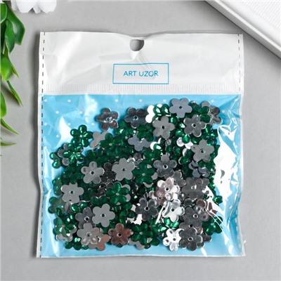 Декор для творчества пластик 1 прокол "Стразы цветок. Ярко-зелёный" набор 150 шт 1,2х1,2 см   697297