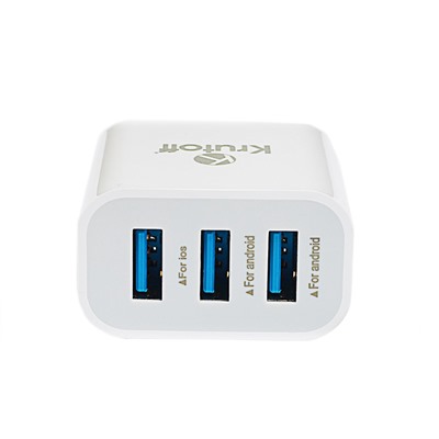 Сетевое зарядное устройство Krutoff, 3 USB, 3.1/1 A, белое