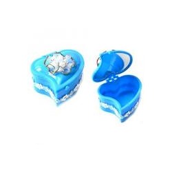Шкатулка Сердце с зеркалом Цветок с жемчугом голубая 8,1х7,5х6,5см пластик SH
