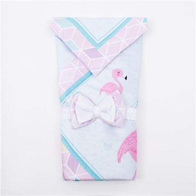 Конверт-одеяло из велюра Крошка Я "Flamingo", голубой, 100х100 см