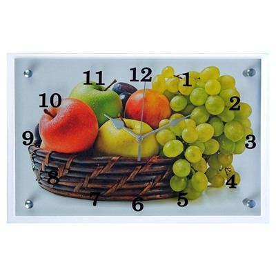 Часы настенные, серия: Кухня, "Корзина с фруктами", 25х35  см, микс