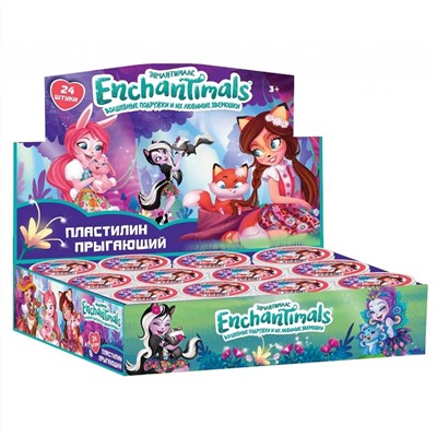 Центрум 89249 Enchantimals Пластилин прыгающий, 21г., в пластиковой баночке, 24 штуки в дисплее, 4 цвета в ассортименте, пластичный полимерный материа