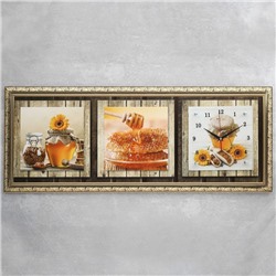 Часы-картина настенные, серия: Кухня, "Мед и кофе", 35 х 100 см, микс