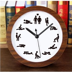 Часы "Камасутра" настольные с будильником темное дерево с белым фоном