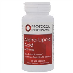 Protocol for Life Balance, Альфа-липоевая кислота, 600 мг, 60 вегетарианских капсул