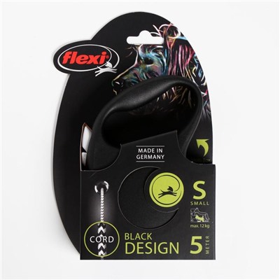 Рулетка Flexi Black Design S (до 12 кг) 5 м трос, черный/серебро