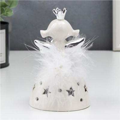 Сувенир керамика световой "Ангелочек в короне, с сердечком" серебро 11,8х7,4х7,6 см