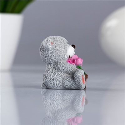Фигура "Мишка с горшком цветов" серый 5х5х5,5см