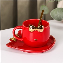 Чайная пара «Бантик», чашка 250 мл, блюдце 14×14 см, цвет красный