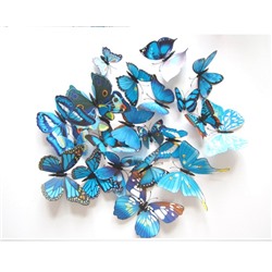 Набор декоративных 3D бабочек 12 шт (синие)
