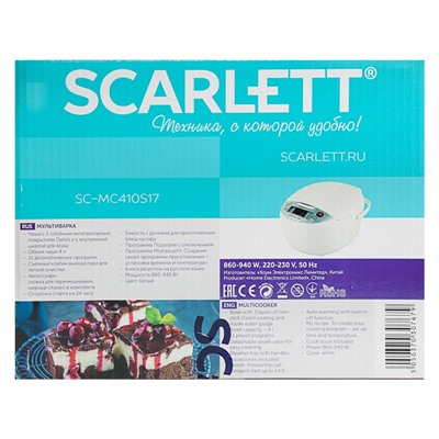 Мультиварка Scarlett SC-MC410S17, 940 Вт, 4 л, 11 программ, белая
