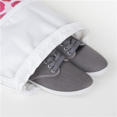 Мешок для обуви, наружный карман на молнии, цвет белый/розовый