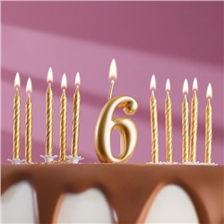 Набор свечей для торта (2 в 1) золотая Цифра "6" + Свечи "С Днём Рождения" золотые 10 шт