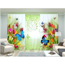 Комплект: Бабочки на тюльпанах + Зелёные узоры с бабочками