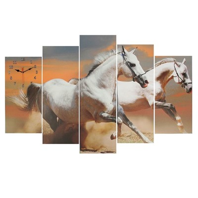 Часы настенные модульные «Пара лошадей», 80 × 140 см