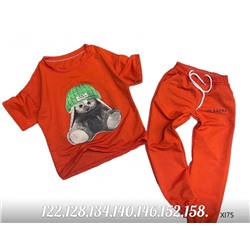 Детский костюм футболка с зайкой и брюки оранжевый XI