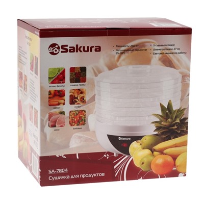 Сушилка для овощей и фруктов Sakura SA-7804, 250 Вт, 5 ярусов, белая