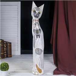 Сувенир дерево "Кошка с бабочкой и бантом из мозаики" белая 80х13х7 см