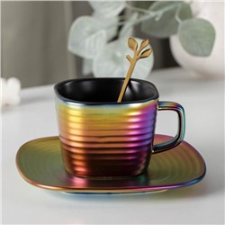 Чайная пара Rainbow, чашка 200 мл, блюдце d=14,5 см, ложка
