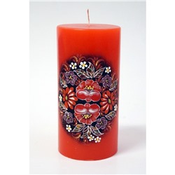 Свеча «Маковый узор», 75 × 75 × 150 мм, цвет красный с росписью