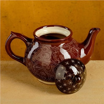 Чайник Риштанская Керамика "Узоры", 700 мл, коричневый