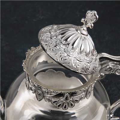 Чайник стеклянный заварочный «Бахмал», 1,05 л, цвет металла серебряный