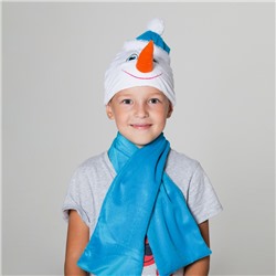 Шапка "Снеговик" в шапочке + голубой шарф, обхват головы 54-56 см