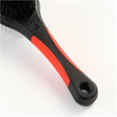 Щётка-расчёска двухсторонняя овальная, нескользящая ручка, чёрно-красная, 21,5 х 6,5 см