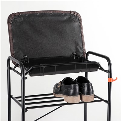 Подставка для обуви с сиденьем и ящиком ЗМИ, 3 яруса, 45×30×48 см, цвет чёрный