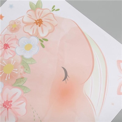 Наклейка пластик интерьерная цветная "Китёнок с цветами и медузы" 40х60 см