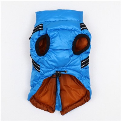 Куртка для собак со шлейкой, размер 12 (ДС 28 см, ОГ 38 см, ОШ 27 см),  лазурная