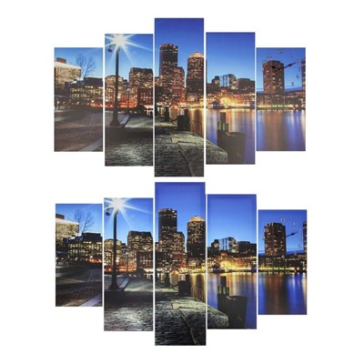 Часы настенные, модульные, серия: Город "Огни ночного город и архитектура", 80х140  см, микс