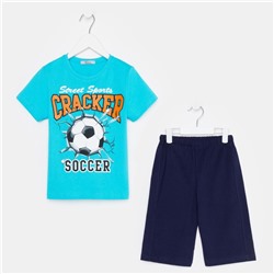 Комплект для мальчика (футболка/шорты), цвет бирюзовый/синий, рост 98
