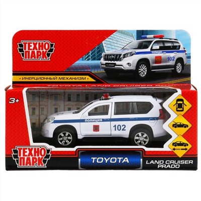 Технопарк мод.  металл. инерц. Toyota Prado-P-WH  Полиция 12см, открыв. двери, белый в/к в кор.2*36шт
