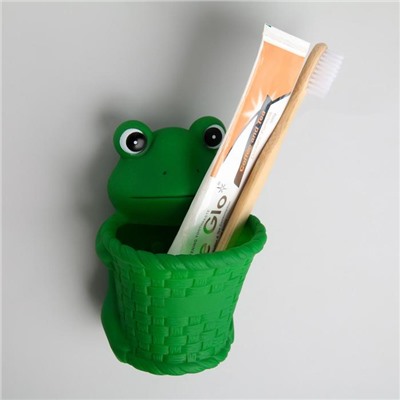 Держатель для зубных щёток детский «Лягушонок», на присосках, цвет зелёный
